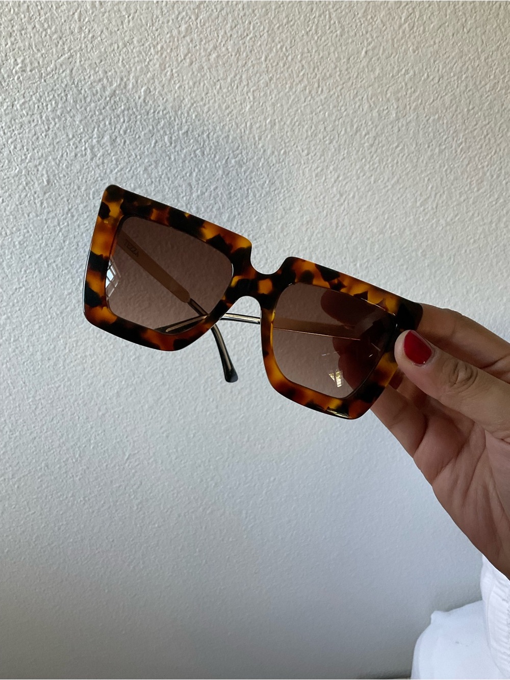 Tezza Patty Havana Tortoiseshell Square Oversized Sunglasses - Brown Lenses